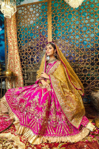Fuchsia Gold Embroidered Silk Bridal Anarkali (2-Piece) - Image 4