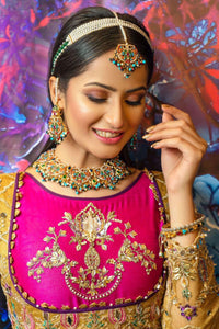 Fuchsia Gold Embroidered Silk Bridal Anarkali (2-Piece) - Image 5