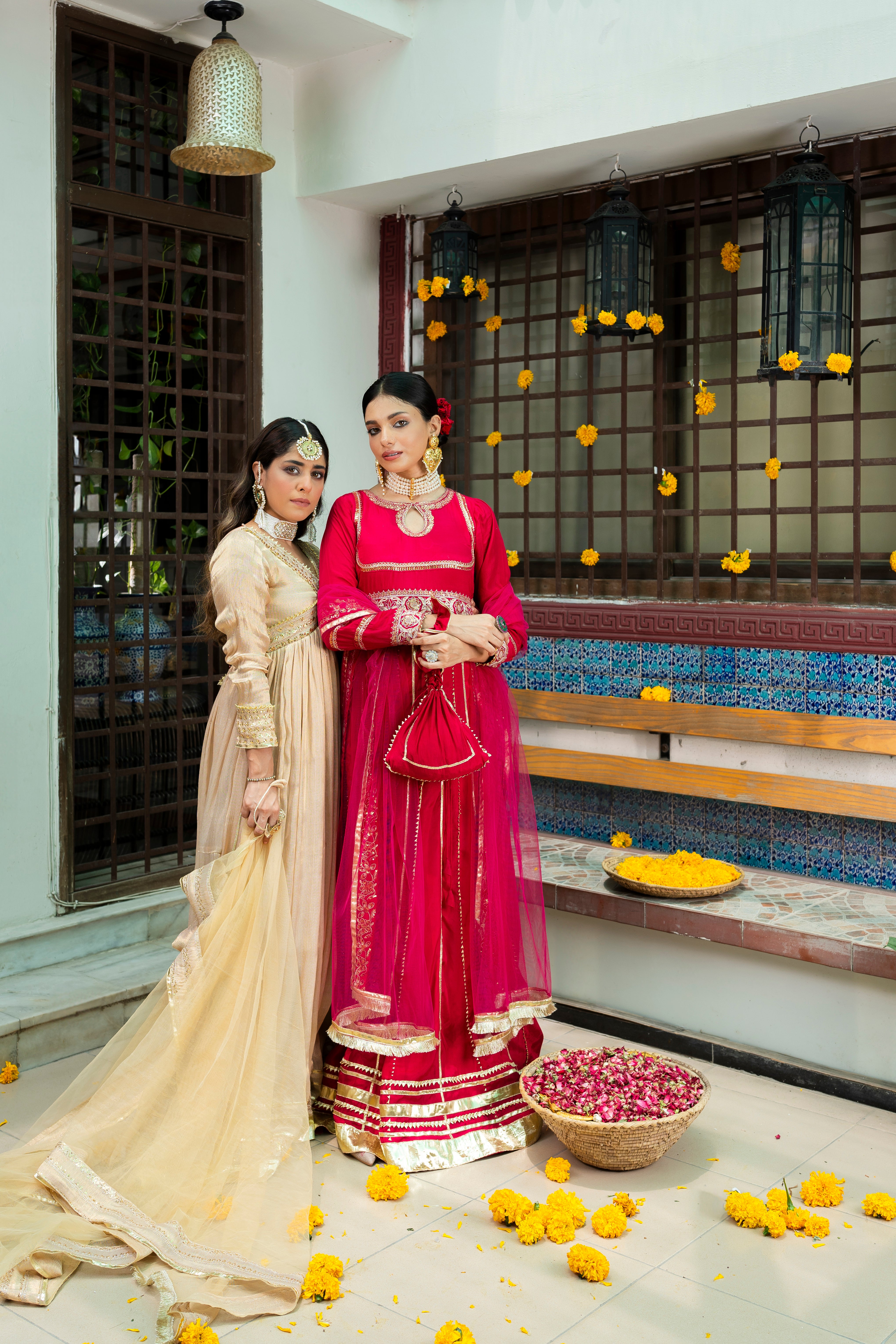 Deep Pink Zari Embroidered Silk Anarkali (3-Piece) - Image 3