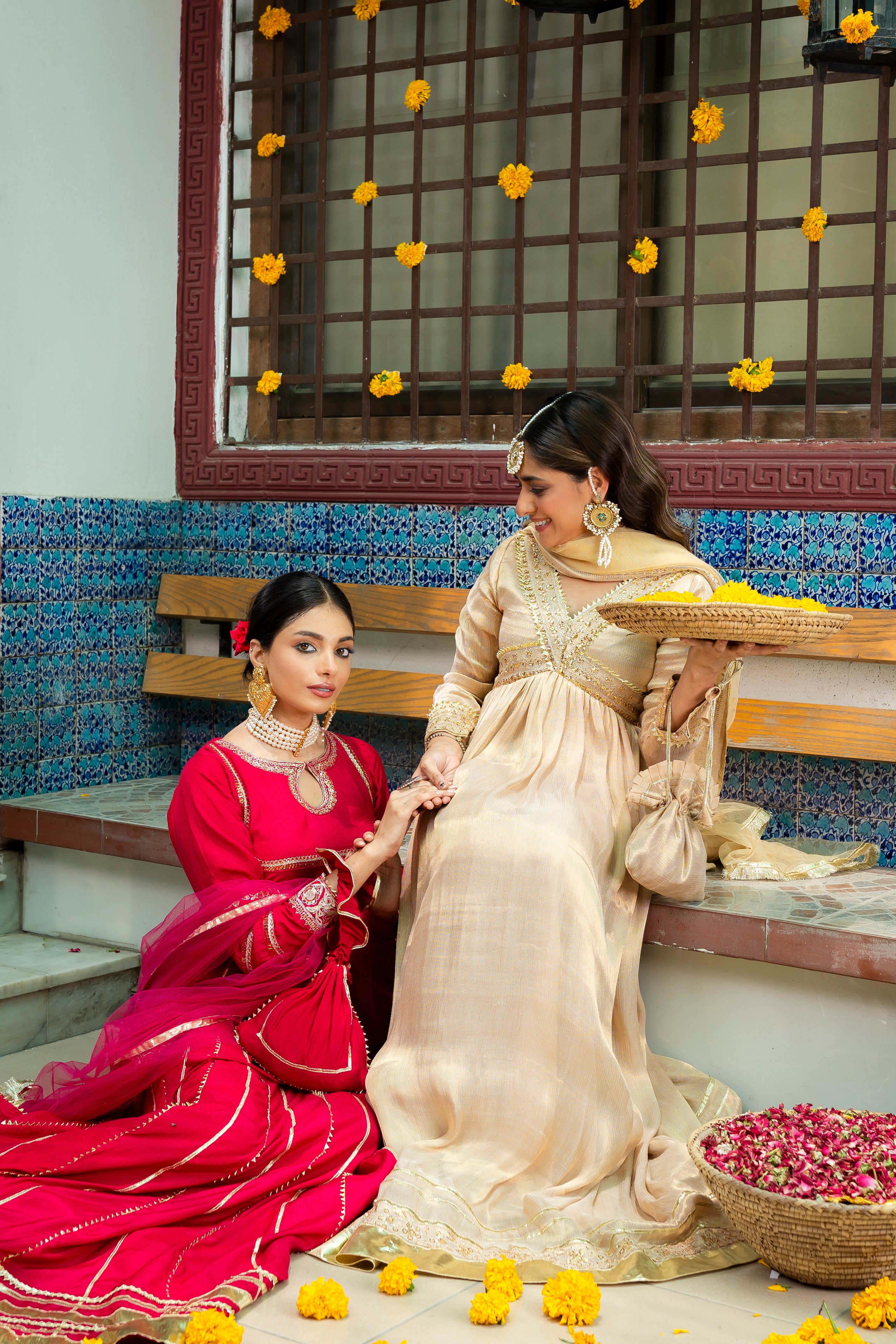 Deep Pink Zari Embroidered Silk Anarkali (3-Piece) - Image 4