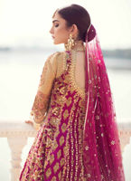 Pakistani Magenta Block Printed Charmeuse Silk Angrakha (3-Piece) - Image 5