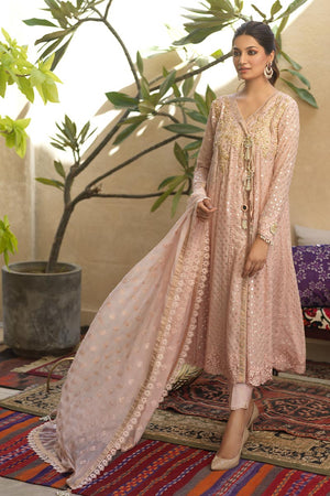 Blush Pink Embellished Chiffon Kalidaar Angharka (3-Piece) - Image 1