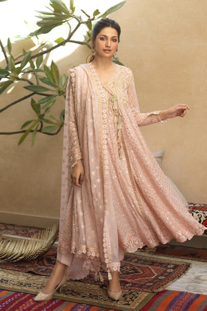 Blush Pink Embellished Chiffon Kalidaar Angharka (3-Piece) - Image 3
