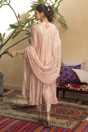 Blush Pink Embellished Chiffon Kalidaar Angharka (3-Piece) - Image 5