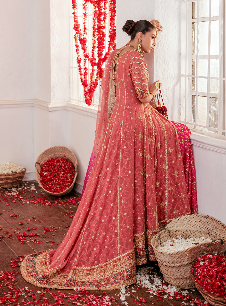 Pakistani Rose Pink Zardozi Chiffon Angrakha Dress (3-Piece) - Image 11