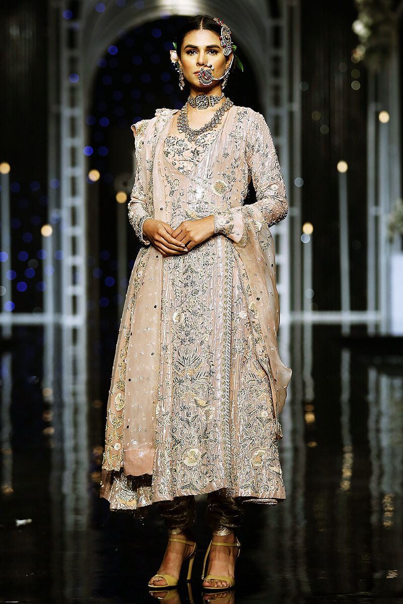 Powder Pink Zardozi Shimmery Chiffon Angrakha (3-Piece) - Image 1