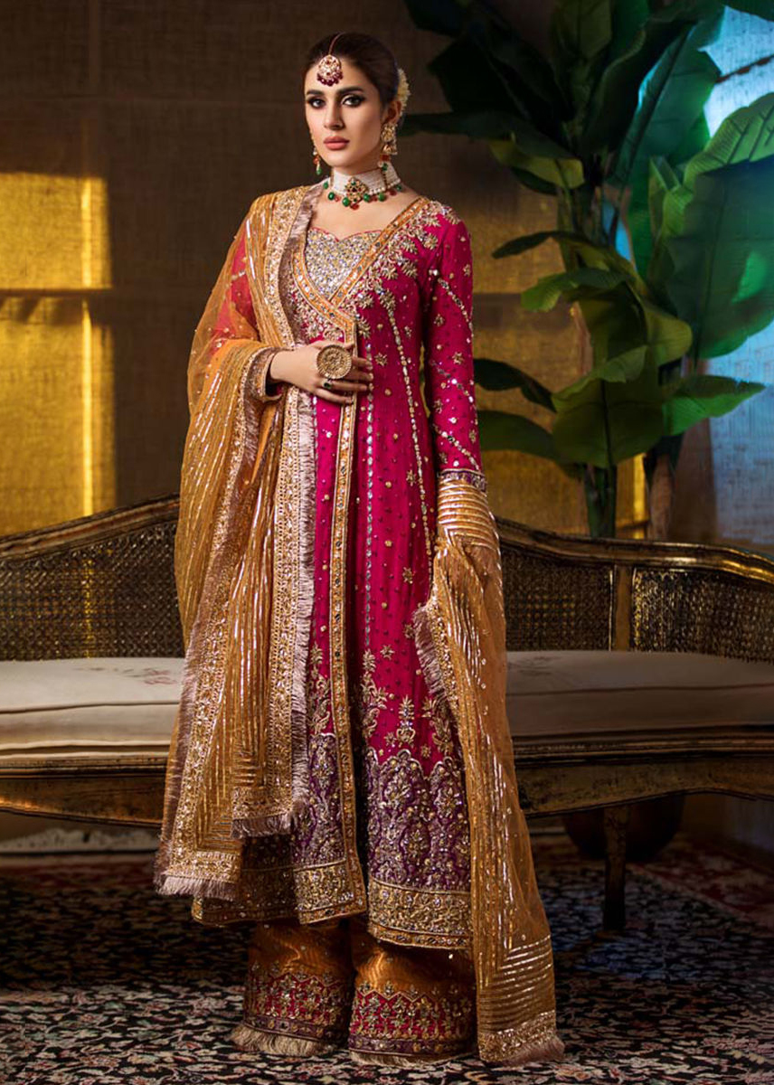 Deep Pink Kamdani Chiffon Angrakha (3-Piece) - Image 2