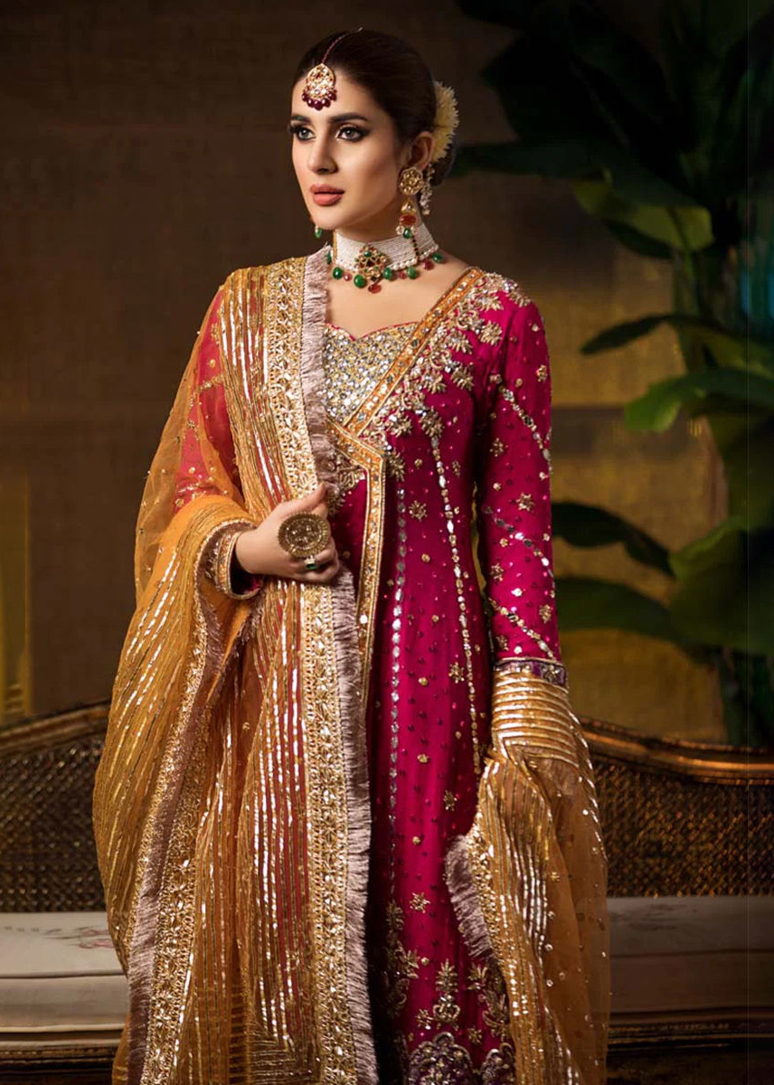 Deep Pink Kamdani Chiffon Angrakha (3-Piece) - Image 3