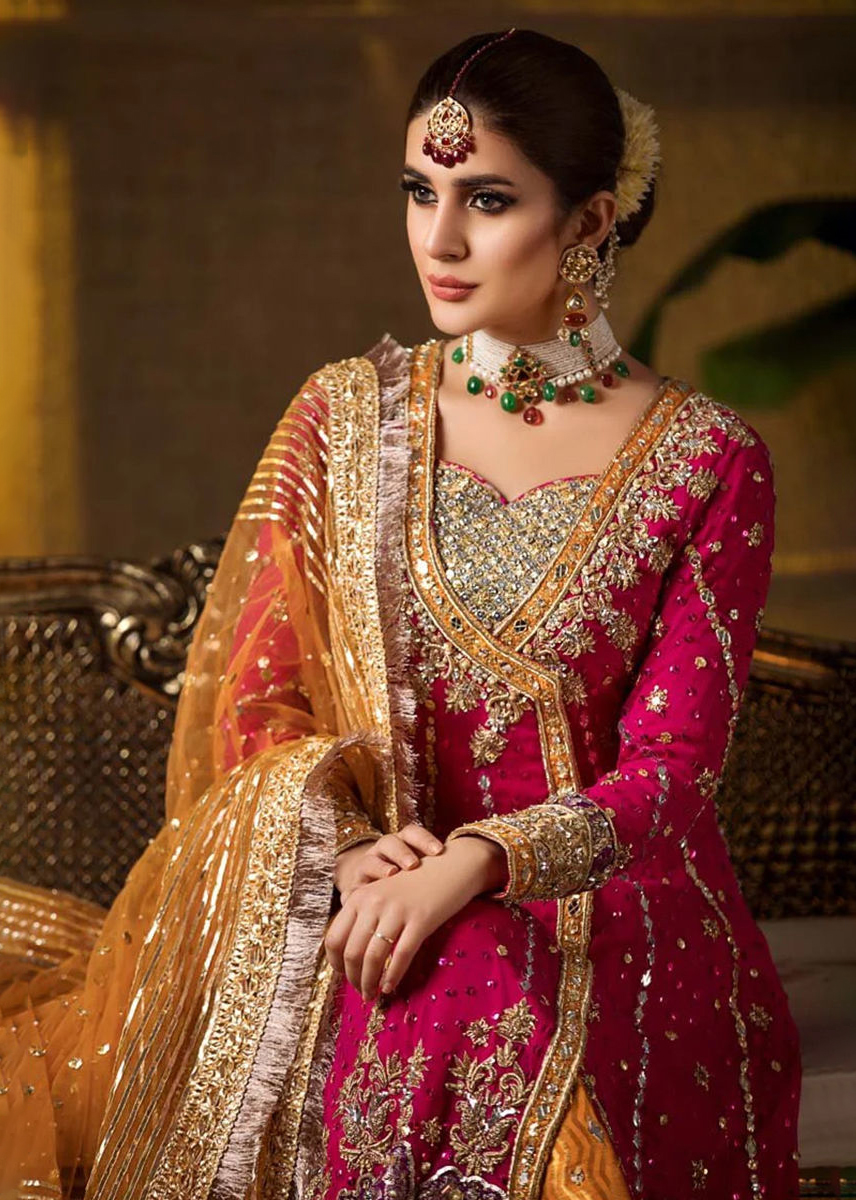 Deep Pink Kamdani Chiffon Angrakha (3-Piece) - Image 4