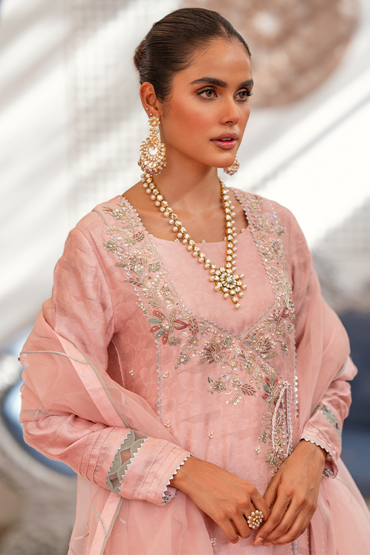 Blush Pink Hand-Embellished Jacquard Angrakha (3-Piece) - Image 4
