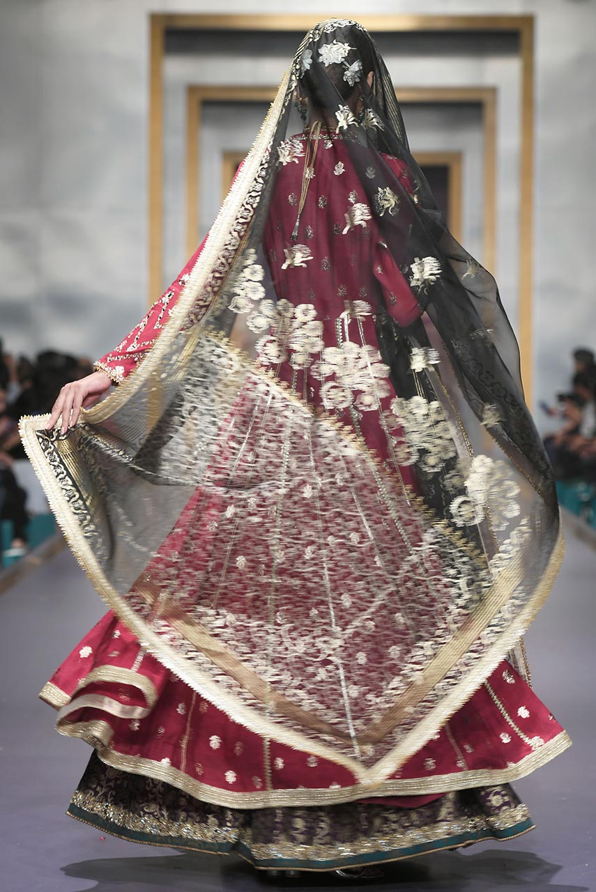 Pakistani Pink Embroidered Badla Boti Angharkha Dress (3-Piece) - Image 3