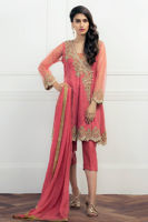 Pakistani Blush Pink Embroidered Net Angrakha (3-Piece) - Image 2