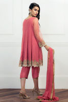 Pakistani Blush Pink Embroidered Net Angrakha (3-Piece) - Image 3