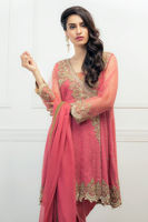 Pakistani Blush Pink Embroidered Net Angrakha (3-Piece) - Image 4