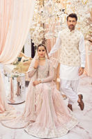 Blush Pink Zardozi Net Angrakha Dress (3-Piece) - Image 7