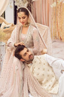 Blush Pink Zardozi Net Angrakha Dress (3-Piece) - Image 8