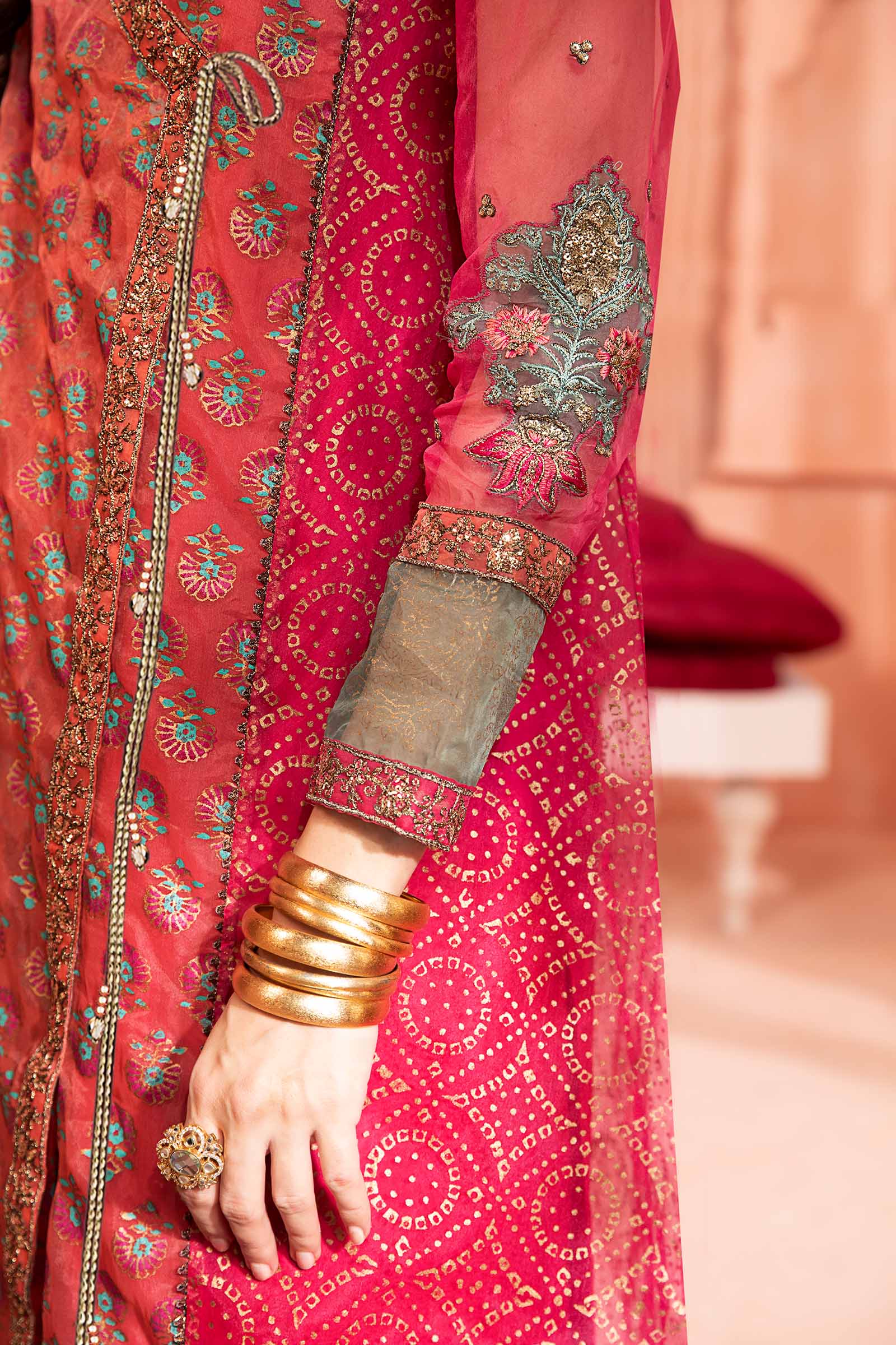 Pink Embellished Organza Angrakha Dress (3-Piece) - Image 3