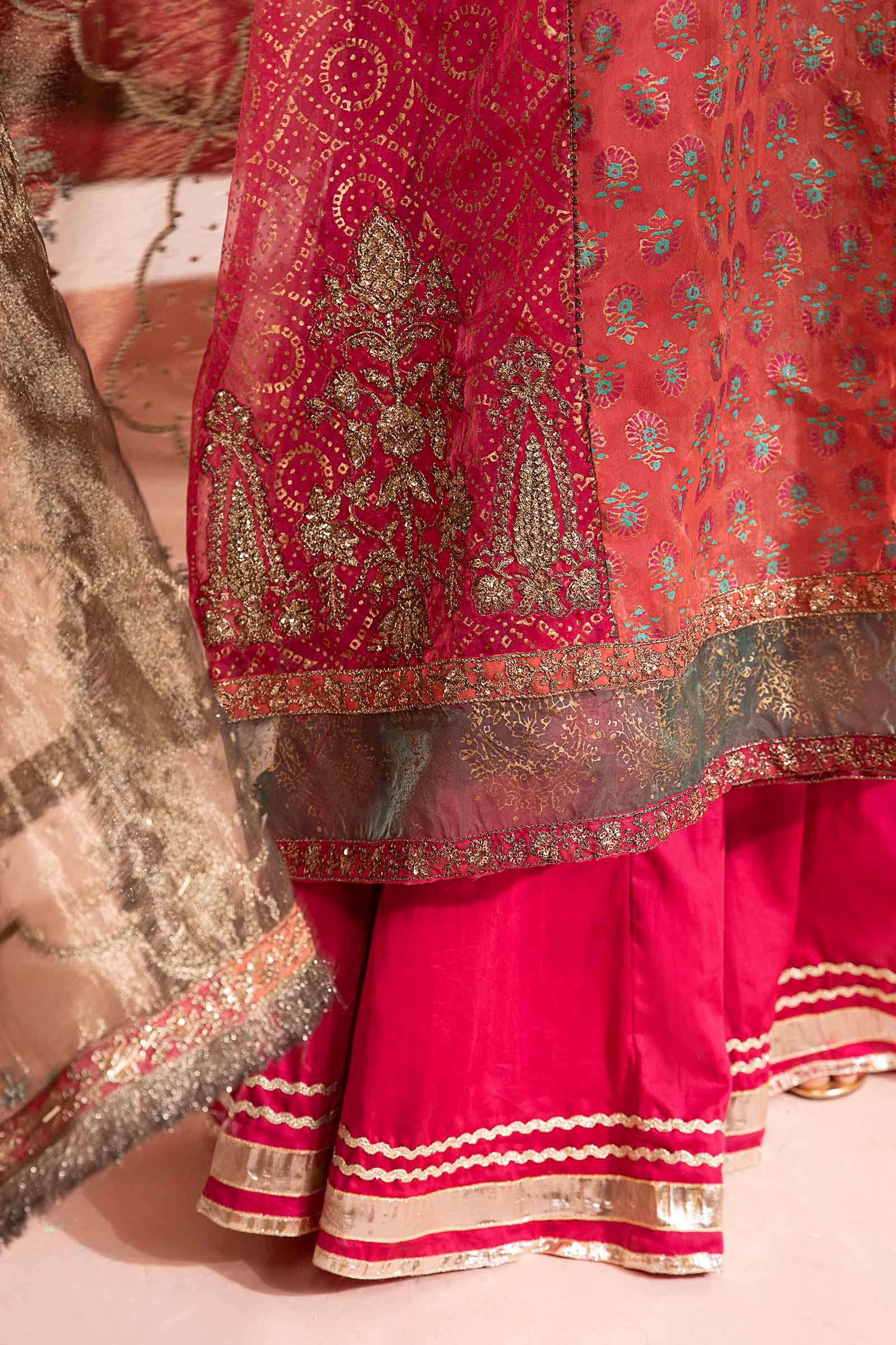 Pink Embellished Organza Angrakha Dress (3-Piece) - Image 4