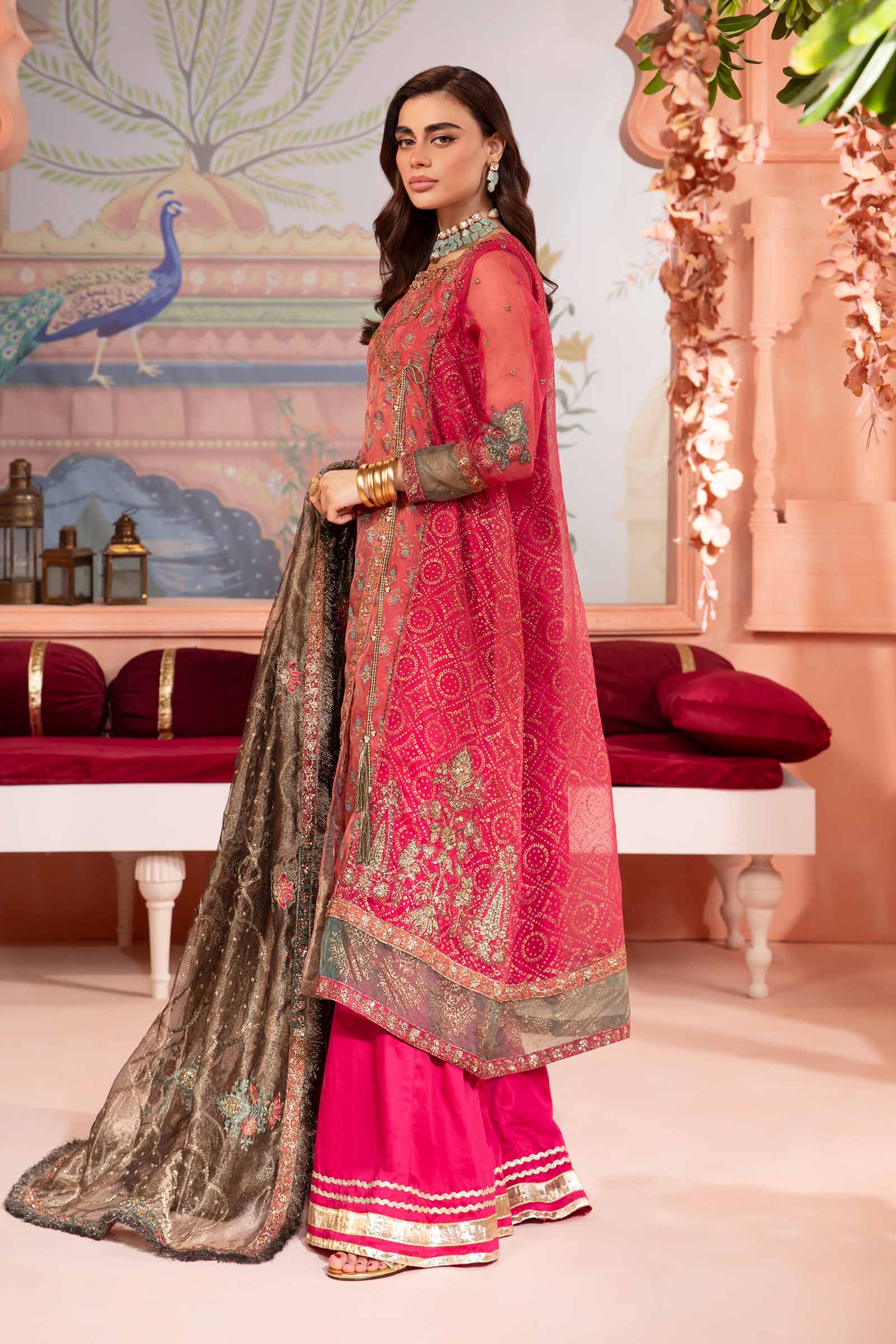 Pink Embellished Organza Angrakha Dress (3-Piece) - Image 5