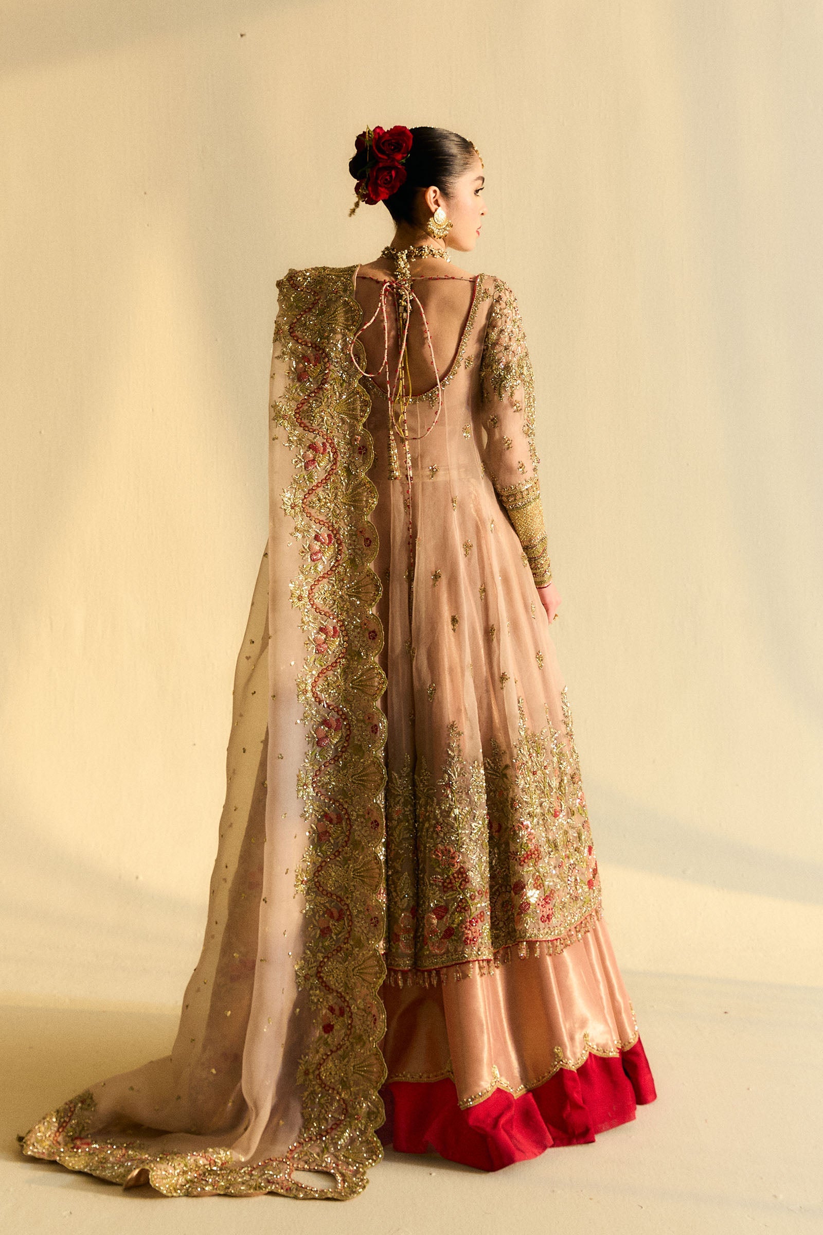Pakistani Blush Embroidered Organza Angrakha Dress (3-Piece) - Image 4