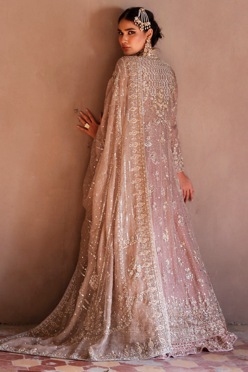 Indian Mauve Grey Zardozi Organza Silk Angrakha (3-Piece) - Image 2