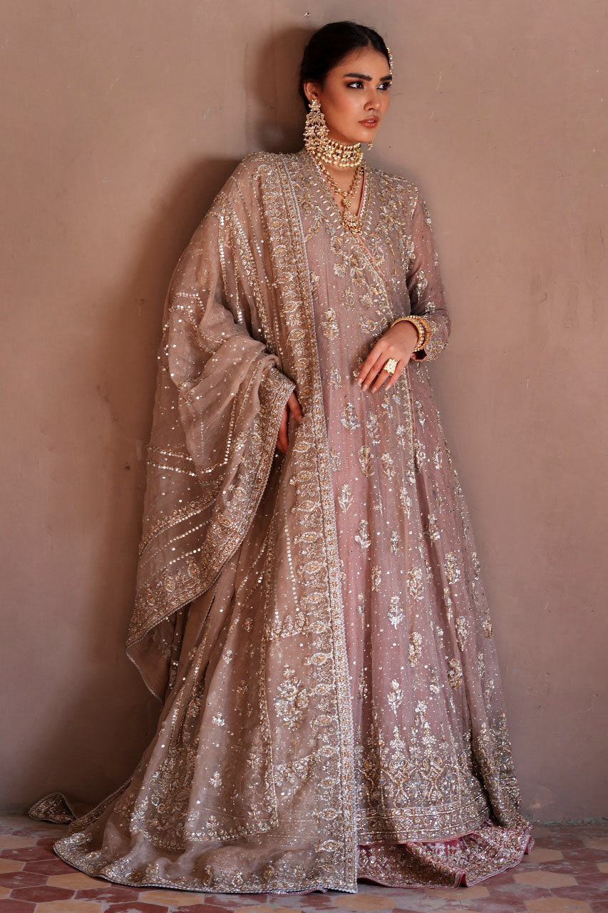 Indian Mauve Grey Zardozi Organza Silk Angrakha (3-Piece) - Image 3