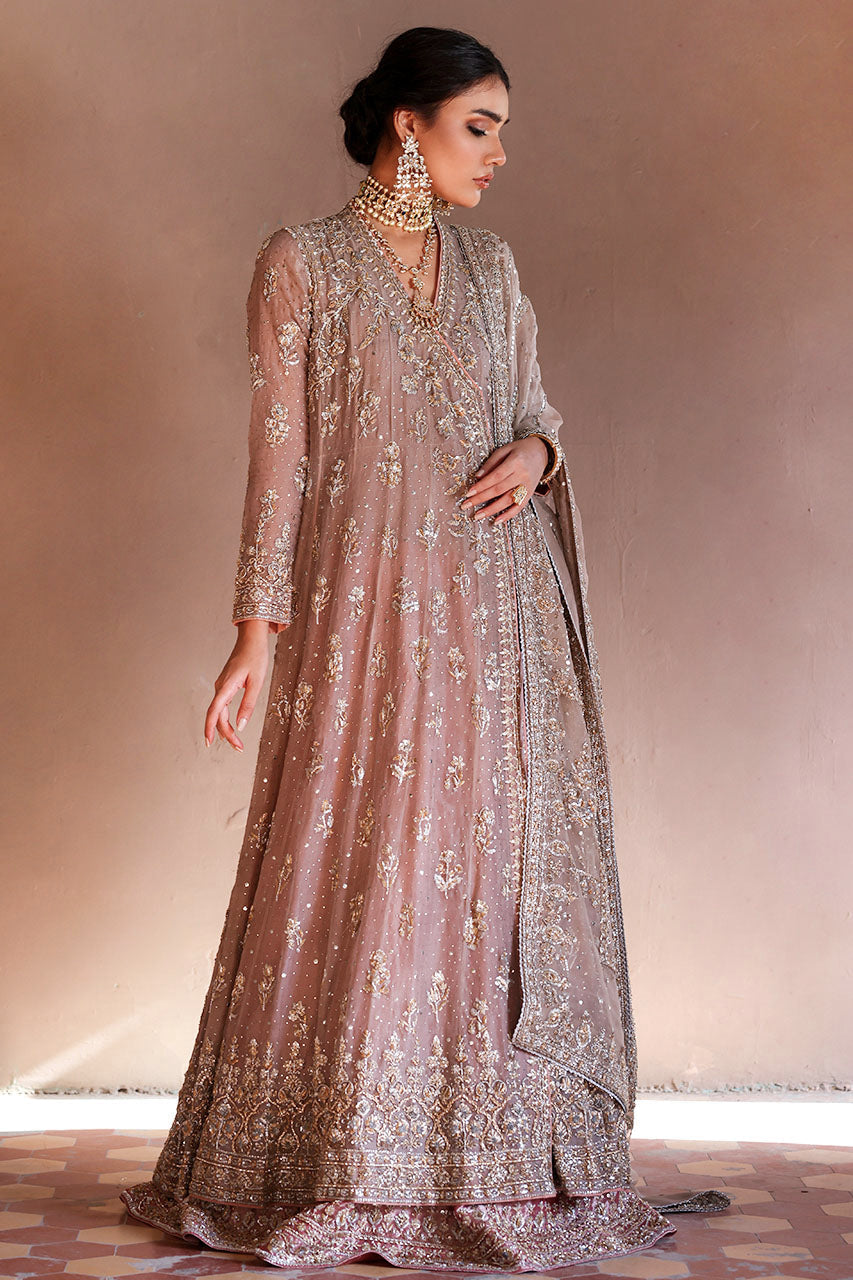 Indian Mauve Grey Zardozi Organza Silk Angrakha (3-Piece) - Image 4