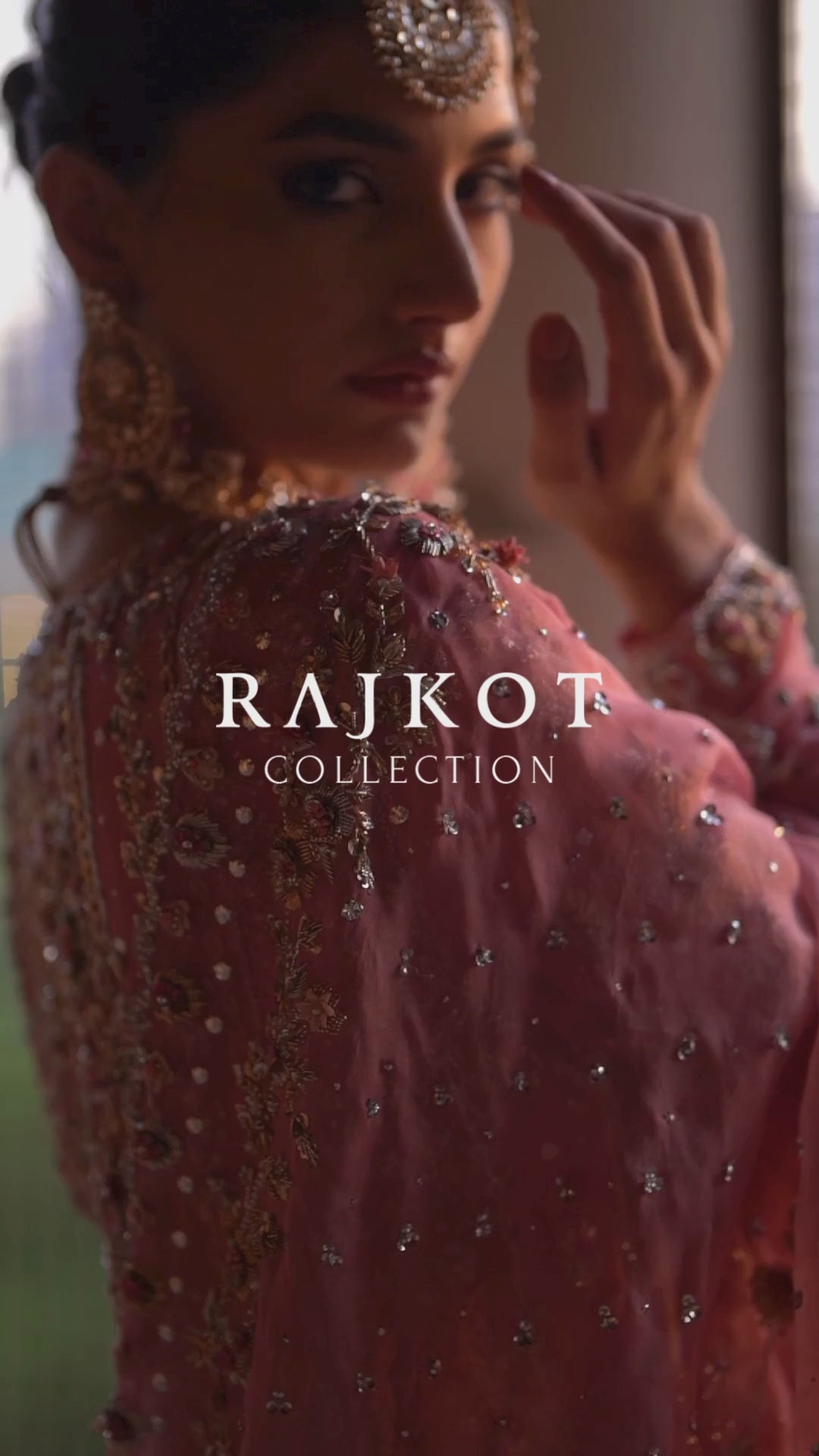 Pakistani Pink Zardozi Organza Bridal Angrakha Lehenga (3-Piece) - Image 7