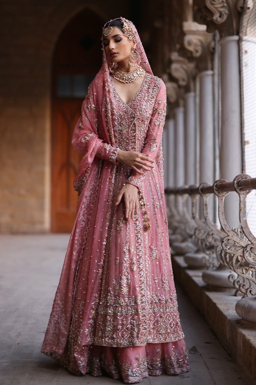 Indian Pink Zardozi Organza Bridal Angrakha (3-Piece) - Image 6