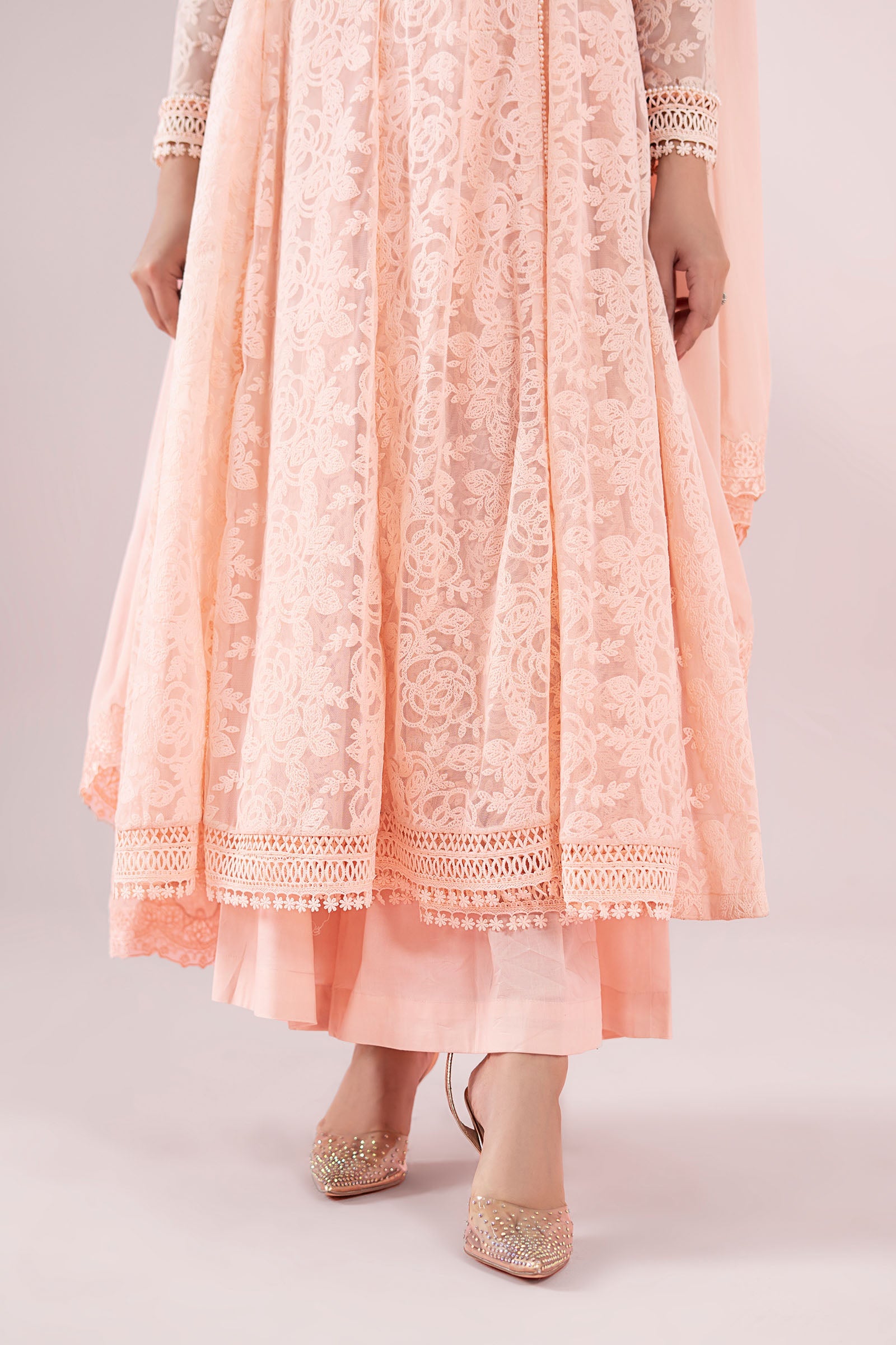 Pink Embroidered Polyester Net Angrakha (3-Piece) - Image 4