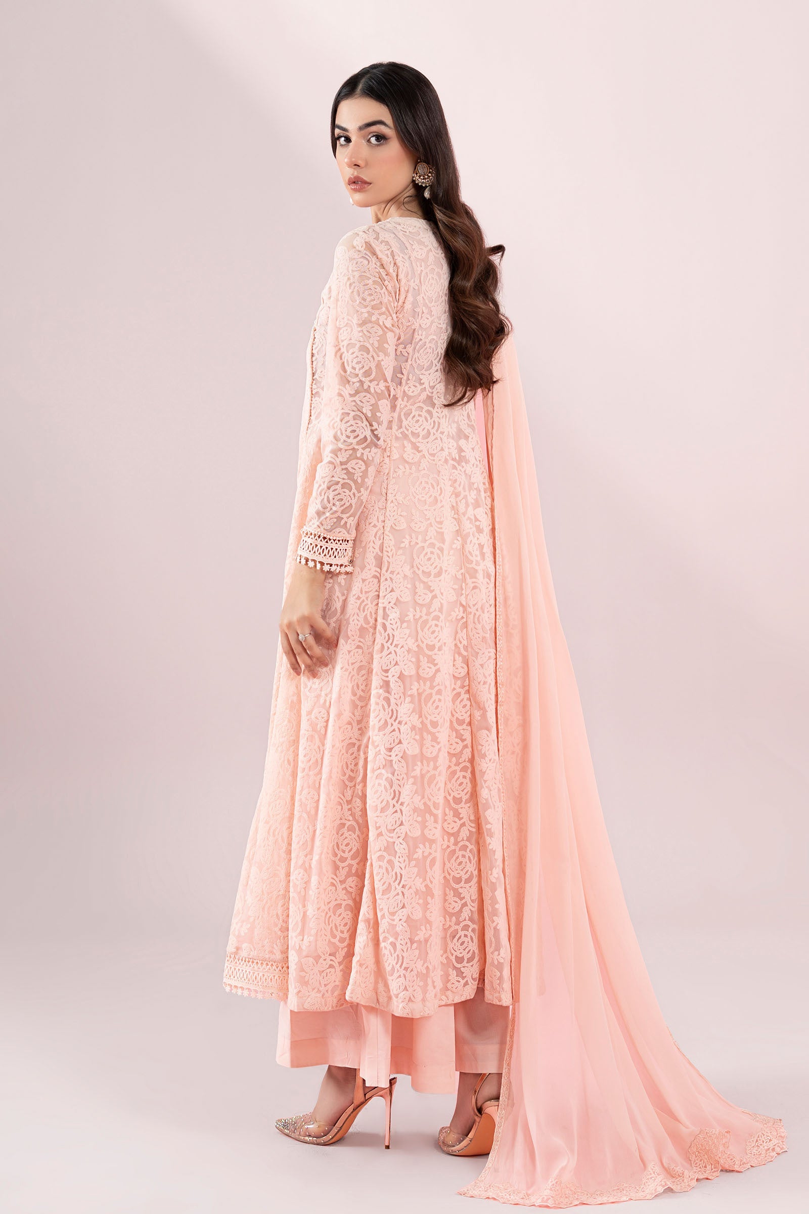 Pink Embroidered Polyester Net Angrakha (3-Piece) - Image 7