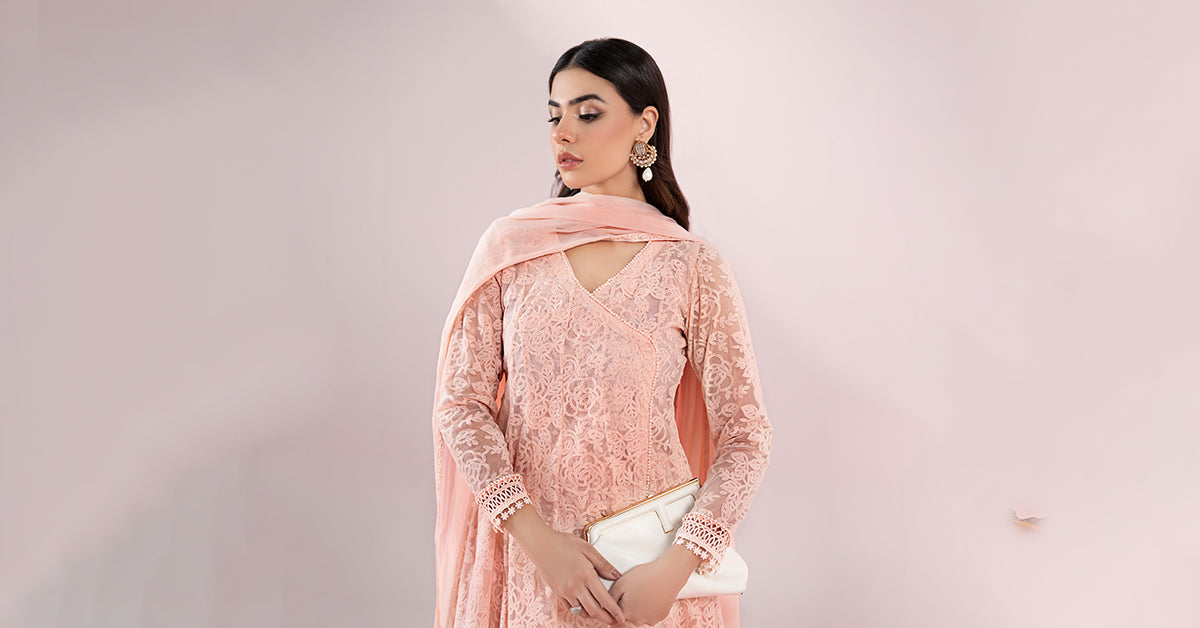 Pink Embroidered Polyester Net Angrakha (3-Piece) - Image 8