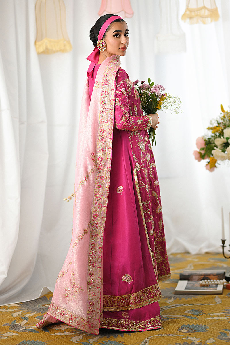 Magenta Pink Embroidered Raw Silk Angrakha (3-Piece) - Image 7