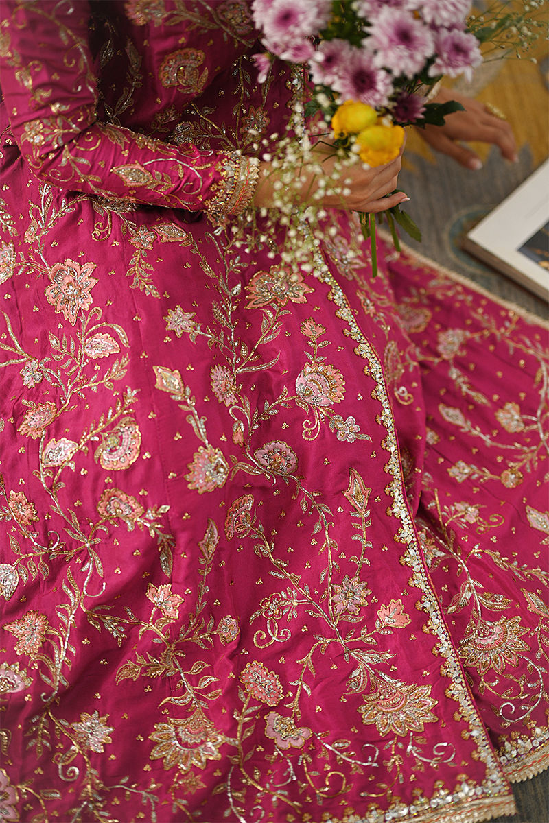 Magenta Pink Embroidered Raw Silk Angrakha (3-Piece) - Image 8