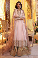 Pakistani Pastel Pink Embroidered Raw Silk Angrakha Dress (3-Piece) - Image 2