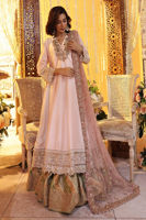 Pakistani Pastel Pink Embroidered Raw Silk Angrakha Dress (3-Piece) - Image 3