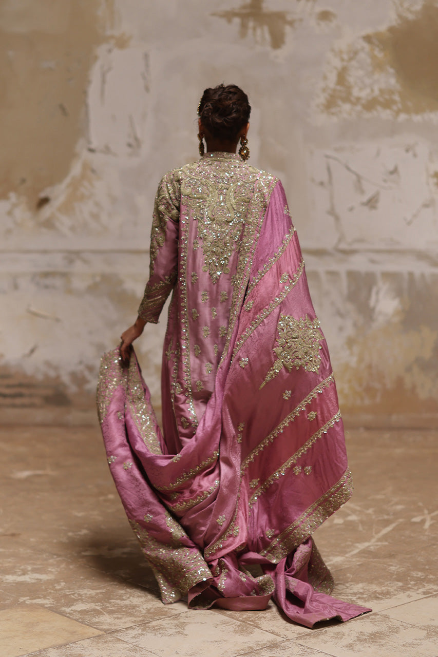 Soft Pink Marori Gota Zardozi Raw Silk Chogha (3-Piece) - Image 3