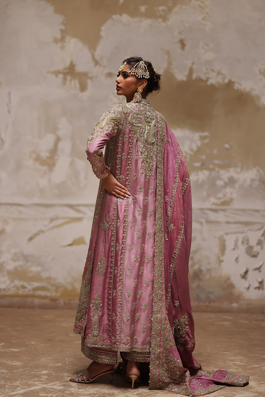 Soft Pink Marori Gota Zardozi Raw Silk Chogha (3-Piece) - Image 5