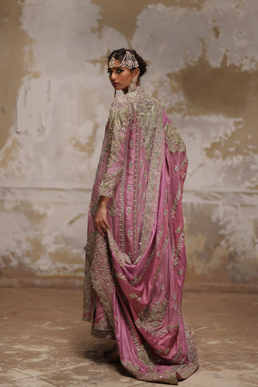 Soft Pink Marori Gota Zardozi Raw Silk Chogha (3-Piece) - Image 6