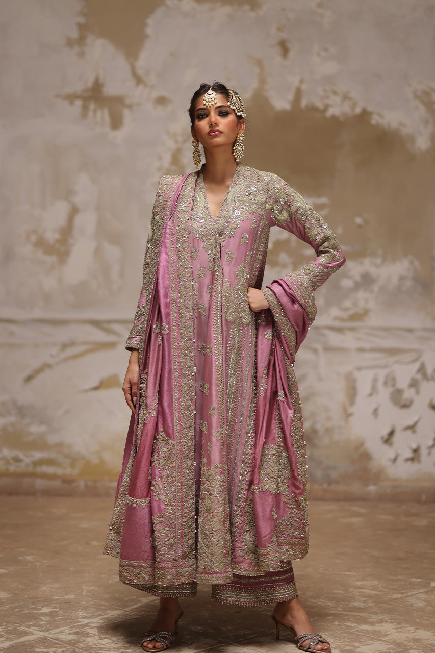 Soft Pink Marori Gota Zardozi Raw Silk Chogha (3-Piece) - Image 8