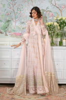 Pakistani Blush Embroidered Raw Silk Angharka Pishwas (3-Piece) - Image 4