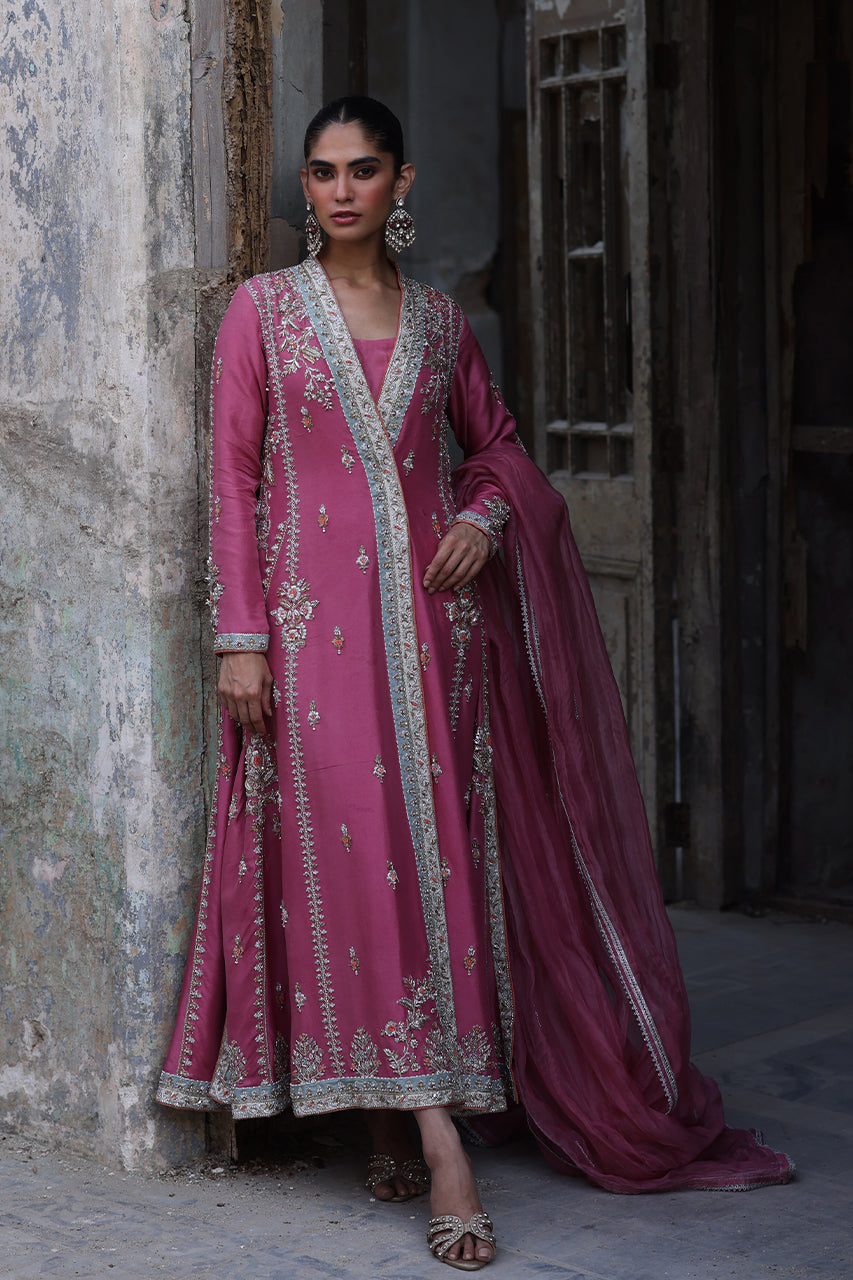 Pink Zardozi Resham Raw Silk Chogha (3-Piece) - Image 1