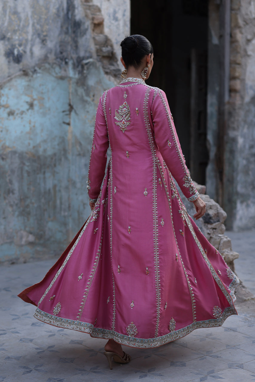 Pink Zardozi Resham Raw Silk Chogha (3-Piece) - Image 3