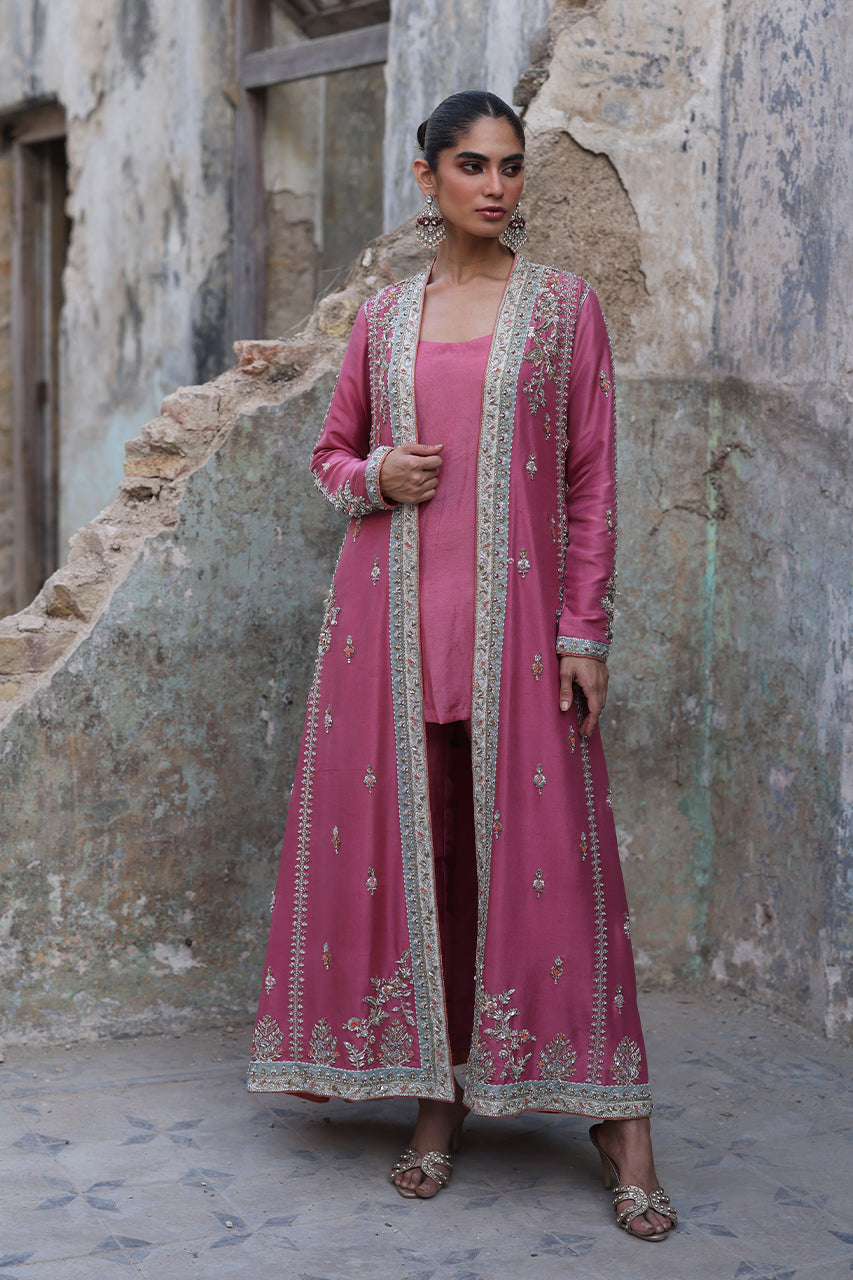 Pink Zardozi Resham Raw Silk Chogha (3-Piece) - Image 4