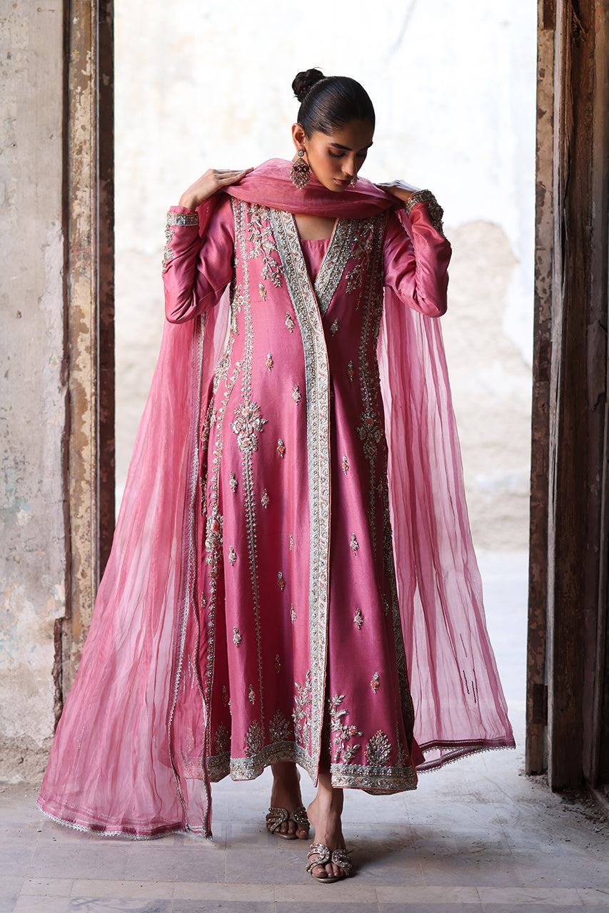 Pink Zardozi Resham Raw Silk Chogha (3-Piece) - Image 5