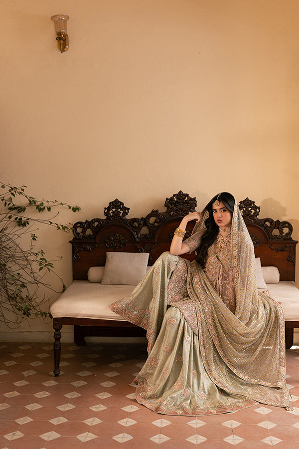 Indian Salmon Pink Embroidered Net Angrakha (3-Piece) - Image 8