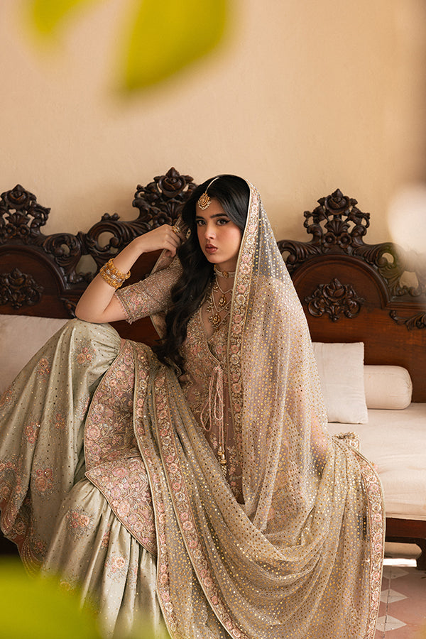 Indian Salmon Pink Embroidered Net Angrakha (3-Piece) - Image 9