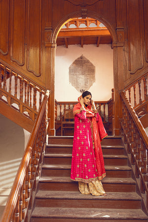 Fuchsia Pink Zardozi Pure Silk Net Angharka (3-Piece) - Image 4