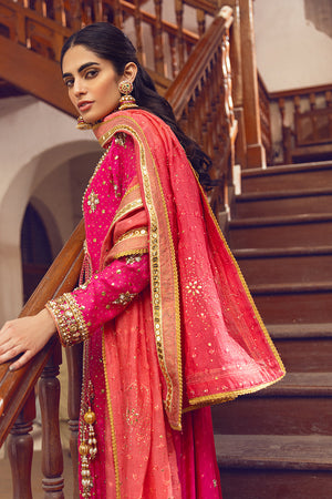 Fuchsia Pink Zardozi Pure Silk Net Angharka (3-Piece) - Image 6