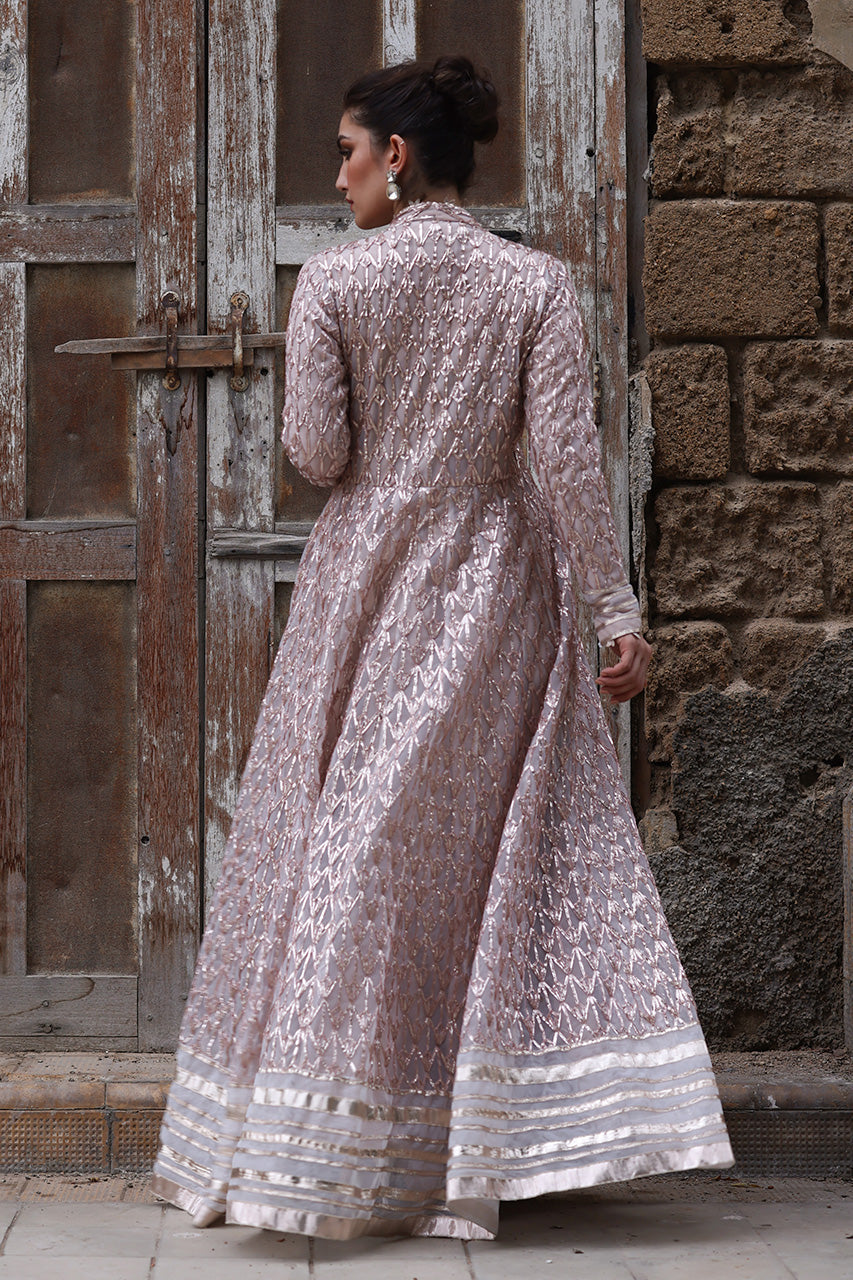 Soft Pink Gota Worked Soft Net Angharkha (3-Piece) - Image 7